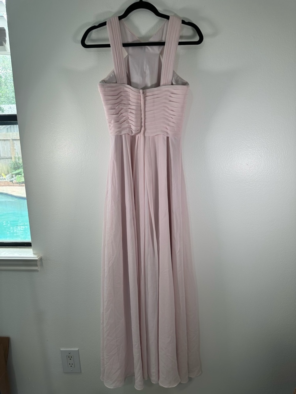 Azazie Bridesmaid Dress Blush Pink Chiffon Halter Pleated A-Line XS S - Picture 7 of 13